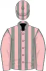 Pink and grey stripes, pink sleeves, grey seams