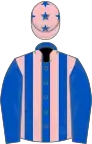 ROYAL BLUE and PINK STRIPES, royal blue sleeves, pink cap, royal blue stars