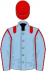 Light blue, red epaulets, light blue sleeves, red seams, red cap