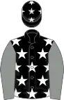 Black, white stars, grey sleeves, black cap, white stars