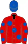 Red, large Royal Blue spots, Red sleeves, Royal Blue spots, Royal Blue cap