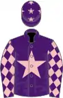 Purple, pink star, diamonds on sleeves, purple cap, pink stars