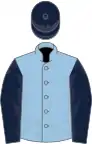 Light blue, dark blue sleeves and cap