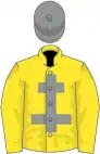 Yellow, grey cross of lorraine, yellow sleeves, grey cap