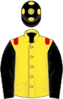 Yellow, red epaulettes, black sleeves, black cap, yellow spots