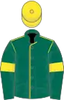 Dark green, yellow seams, armlets and cap