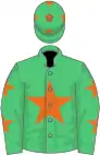 Emerald green,orange star,emGreen sleeves,orange stars,green cap,orange stars