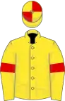 Yellow, red armlets, quartered cap