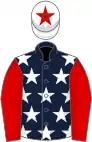 Dark blue, white stars, red sleeves, white cap, red star