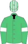 Emerald green, white armlets, striped cap