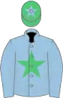 Light blue, emerald green star, emerald green cap, light blue star