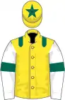 Yellow, dark green epaulettes, white sleeves, dark green armlet, yellow cap, dark green star