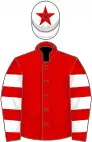 Red, red and white hooped sleeves, white cap, red star
