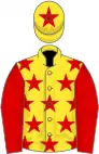 Yellow, red stars and sleeves, yellow cap, red star