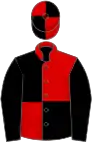 Red and black quartered, black sleeves, quartered cap