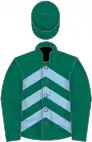 Dark green, light blue chevrons on body