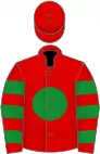 Red, green disc, red sleeves, green hooped, red cap