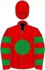 Red, green disc, red sleeves, green hooped, red cap