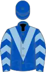 Royal blue, light blue chevron and chevrons on sleeves, royal blue cap