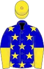 Blue, yellow stars, halved sleeves, yellow cap