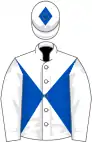 White, royal blue diabolo,white sleeves, diamond on cap