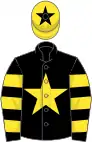 Black, yellow star, hooped sleeves, yellow cap, black star
