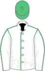 White, emerald green seams, emerald green cap