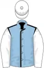 Light blue, black seams, white sleeves and cap