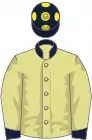 Primrose, dark blue collar and cuffs, dark blue cap with yellow spots