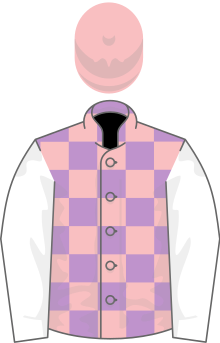 Mauve and pink check, white sleeves, pink cap