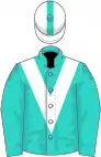 Turquoise, white chevron, white cap, turquoise stripe