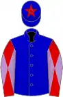 Blue, red sleeves, mauve diablo, blue cap, red star