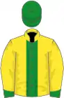 Yellow, Green stripe, Yellow sleeves, Green collar, cuffs and cap