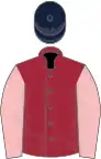 Maroon, pink sleeves, dark blue cap