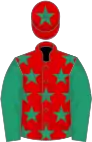 Red, emerald green stars, sleeves and star on cap