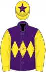 Purple, yellow triple diamond and sleeves, yellow cap, purple star