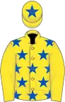 Yellow, royal blue stars, yellow sleeves, yellow cap, royal blue star