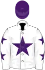 White, purple star and stars on sleeves, purple cap