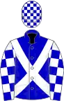 Blue, white cross-belts, checked sleeves and cap