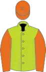 Lime green, orange sleeves and cap