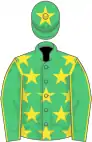 Emerald green, yellow stars, seams on sleeves, star on cap