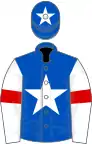 Blue, white star, white sleeves, red armlets, blue cap, white star