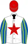 White, red star, royal blue and light green striped sleeves, red cap