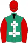Emerald green, white cross of lorraine, red sleeves and cap