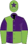 Purple and Light Green (quartered), halved sleeves, Light Green cap, Purple star