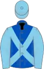 Royal blue, sky blue cross-belts, sleeves and cap