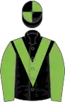 Black, light green chevron and sleeves, quartered cap