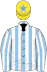 Light blue and white stripes, yellow cap, light blue star
