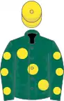 Dark green, large yellow spots, dark green sleeves, yellow spots, yellow cap