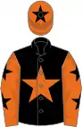 Black, orange star, orange sleeves, black stars, orange cap, black star